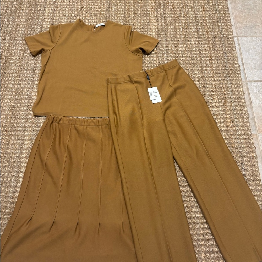Stizzoli Camel Wide Leg Pants & Top and skirt Set brand new large/xlg 14/16